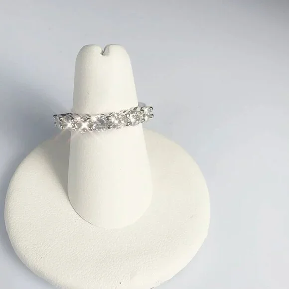 Cubic Zirconia Silver Tone Band Ring Size 10 - Picture 1 of 15